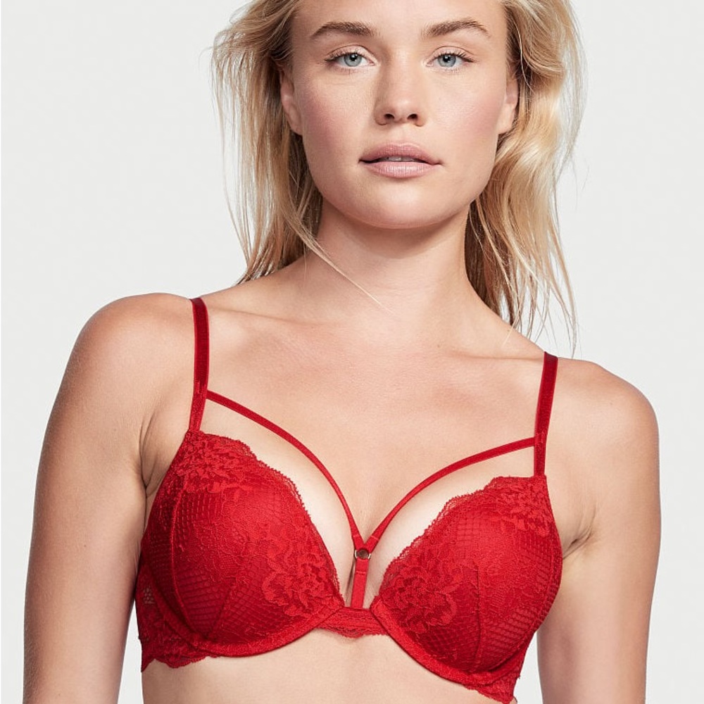 NWT Victoria’s Secret Bombshell Add 2 Cups Lace Push Up Bra Red 32B
